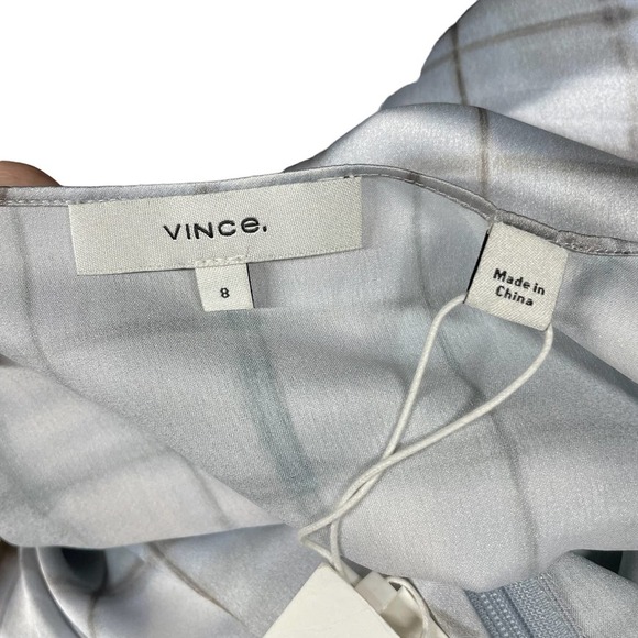Vince Hazy Plaid Cowl Neck Slip Dress in Powder Blue Gray Size 8 - Picture 9 of 13